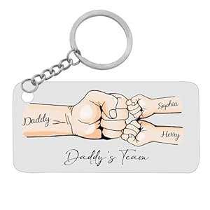 Personalized Fist Bump Keychain for Daddy’s Team Fist Bump Key Chain with Kids Names Acrylic Custom Father’s Day Gift For Dad Papa Grandpa Husband from Son Daughter Best Dad Ever Keyring