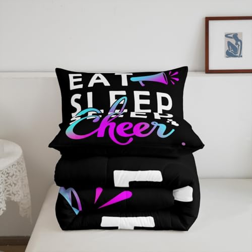 Image of Feelyou Girls Cheerleading Comforter Set Toddler Size for Girls Boys Eat Sleep Cheer Comforter Gymnastics Dancing Lovers Bedding Set Cheer Sports Purple Blue Duvet Set Quilt 2Pcs