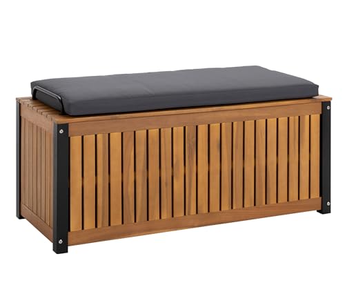 Dehner Kissenbox Liverpool mit Sitzpolster und Inlay für Schutz der verstauten Gegenstände 45 x 108.5 x 50 cm Aluminium/FSC-zertifiziertes Akazienholz braun/dunkelgrau