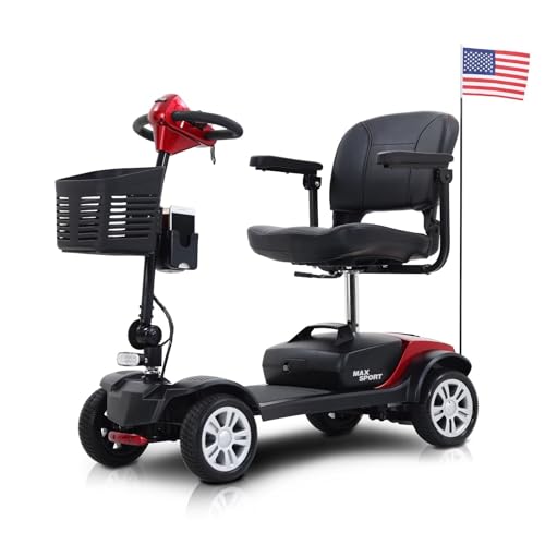 Mobility Scooters for Adults & Seniors, 4 Wheel Foldable Powered Mobility Scooter 400 lbs All Terrain, Compact Heavy Duty Mobility with Seat for Travel, 15 Miles Range, Smart Safety System-Red