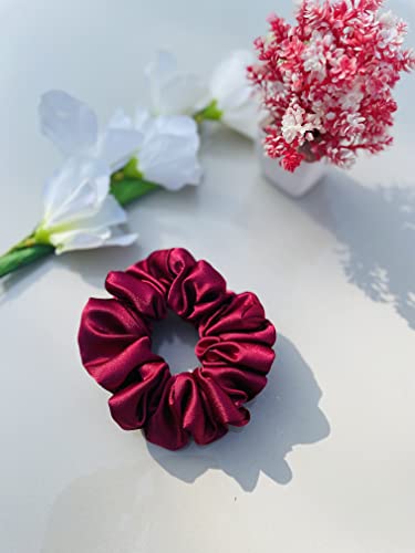 Image of Luxury Silk Scrunchies for Women and Girls, Hair Ties, Hair Band, Ponytail Holder (Plum)