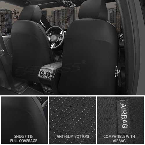 Image of CAR PASS Neoprene Waterproof Seat Covers Full Sets, Wetsuit Car Seat Covers 5 Seats Universal Fit Vans, Truck, SUV, 3D Tyre Embossed Seat Covers Anti Slip with Armrests, Aibag Compatible(Black Gray)
