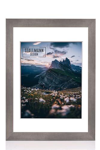 Stallmann Design Rahmen mit Passepartout 50x60 cm (Bild 40x50) | Farbe: Stahl | 40 mm starke Rahmenleiste