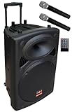 E-Lektron EL38-M MK-III 900W Mobile PA Sound Anlage Partybox Bluetooth Lautsprecher Groß Akku-MP3-USB-SD-FM inkl. 2 UHF Funkmikrofone und Fernbedienung Soundsystem - Mobile Musikbox MP3