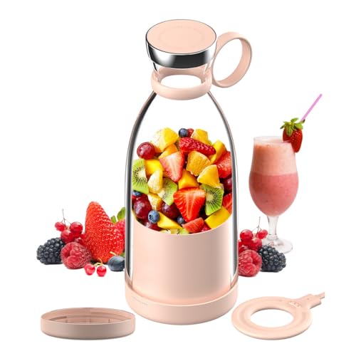 OTPEIR Portable Blender for Shakes and Smoothies with 11.83 Oz Travel Cup and Lid,Durable Stainless Steel Blades for Juice Blending Performance, Pink