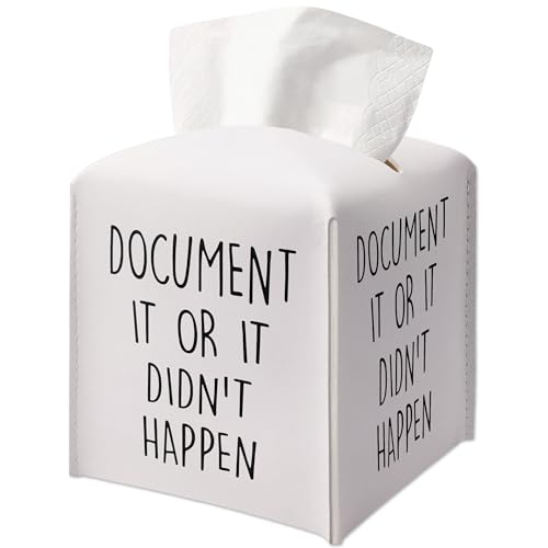 Funny Decorative Tissue Box Cover Square, Tissue Box Cover Holder with Belt Bottom, Humorous Gifts Ideas for Family Friends, Document It Desk Decor for Bathroom Office-(5.2 Inches) A42