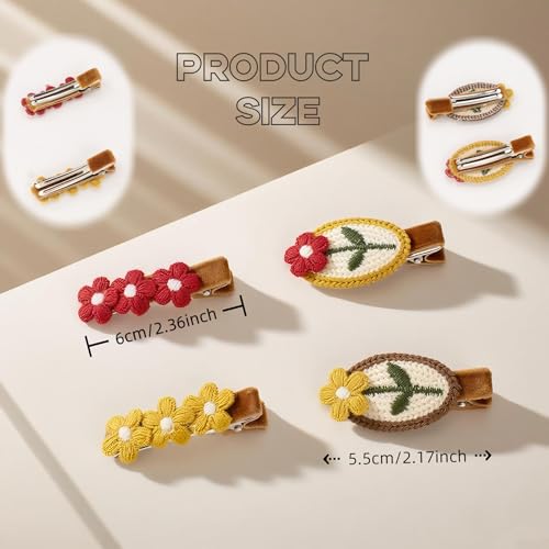 Set de 4 pinzas de cabello tejidas con flores bordadas miniatura 4