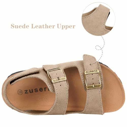 Image of ZUSERIS Kids Toddler Sandals Boys Girls Cork Footbed Sandal Comfort Double Buckle Slip On Slippers with Adjustable Back Strap