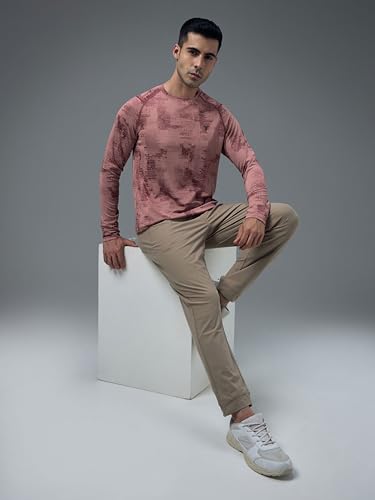 Image of TECHNOSPORT Men's Slim Fit All Over Print Jacquard Crew Neck Full Sleeve T-Shirt, Quick Dry Activewear Tee with UPF 50+ Sun Protection for Gym, Running, Sports & Everyday Wear