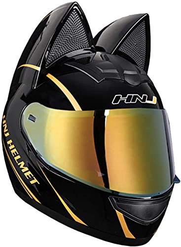 Casco De Moto Para Niña Casco Con Orejas De Gato Casco De Moto Integral Con Certificación ECE Cascos Abatibles De Cuatro Estaciones Con Visera Para Street Bike Motocross ATV D,M Cover