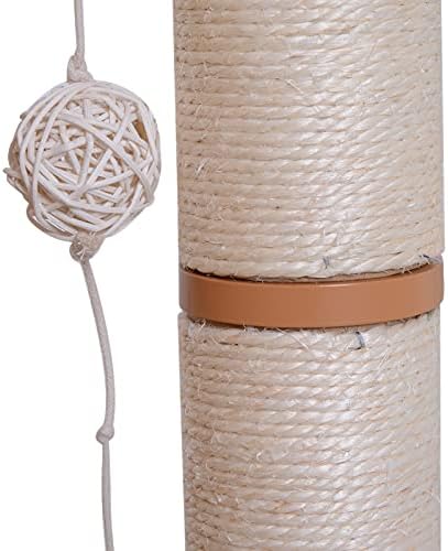 PawHut Wood Cat Tree Scratching Post for Indoor Cats Kitten House Condo Activity Center w/Cushion Hanging Toy Multi-level