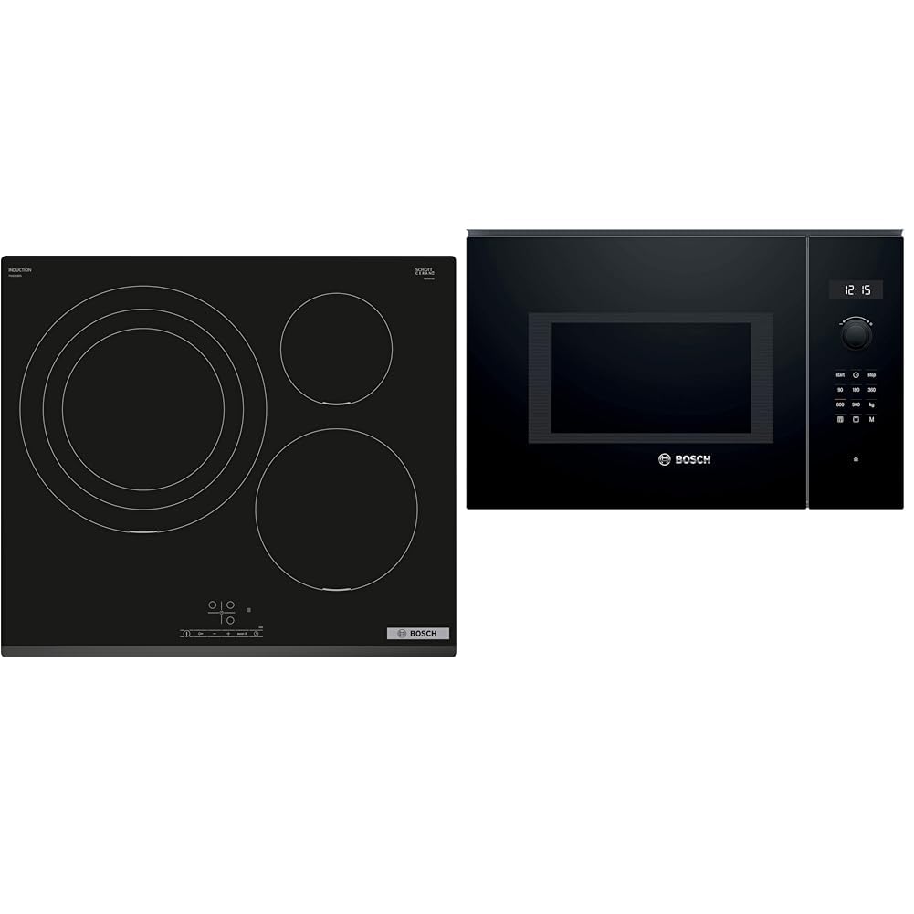 Bosch Serie 4 PID631BB5E Placa de inducción 60 cm, Color negro/bisel delantero, sin perfiles & Serie 6 BEL554MB0 - Microondas integrable, 382 x 594 x 388 mm, Potencia 900 W