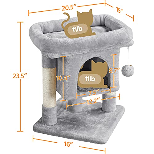 Yaheetech Cama para Gatos con Poste para Rascar, Poste de Gato de Sisal de 23.5 pulgadas | Estructura Compacta Estable, Fácil Montaje, Diseño que Ahorra Espacio, perfecto para Gatitos de Interior, Gris Claro miniatura 7
