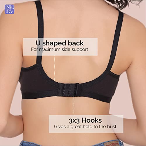 Image of INKURV Full Coverage Bra Set for Women | Non-Wired, Non-Padded Everyday Bra for Girls | Made with Soft Cotton Blend Fabric, Comfortable Regular Wear Bra - Rio Combo of 3