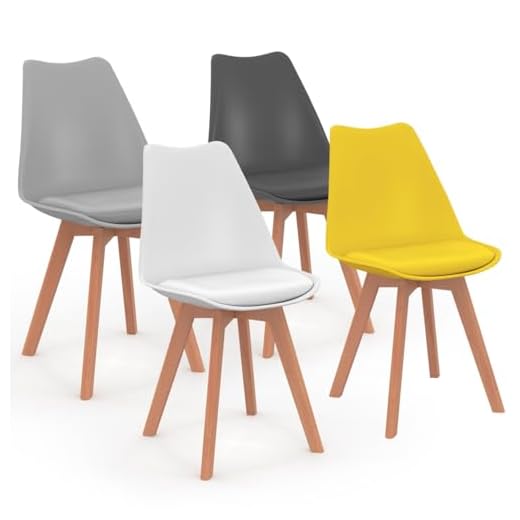 IDMarket - Lot de 4 chaises scandinaves SARA, Bureau, Hêtre, Mix Color Gris foncé, Gris Clair, Blanc et Jaune