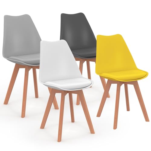 IDMarket Lot de 4 chaises scandinaves SARA Mix Color Gris foncé, Gris Clair, Blanc et Jaune