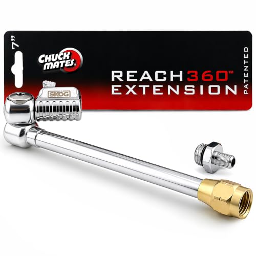 SKG Chuck Mates Reach360 Articulating 7-inch Extension for Tire Inflators | 1/4 F-NPT & Schrader Adapter | Dually Trucks RV Bicycle Car Semi