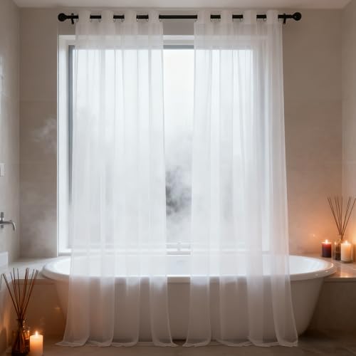 Visillos para dormitorio blancos de 195x80 cm que llenan tu salón de luz natural 2