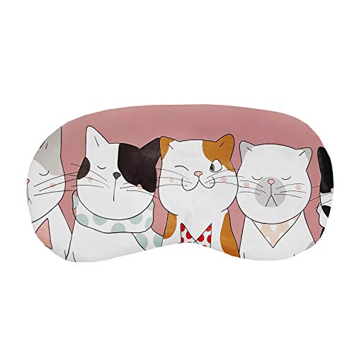 Image of Jenna Cotton Print Cute Sleeping Eye Shade Mask Cover For Insomnia, Meditation, Puffy Eyes And Dark Circles (5Kitty Pink)