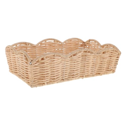 INOOMP Woven Rattan Food Basket Large Decorative Storage Tray for Kitchen Countertop Spacious Serving for Fruits Bread and Snacks Versatile Display Basket for Home and Parties