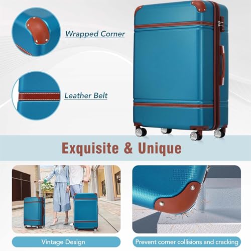 4 Piece Carry on Suitcases&Hard Shell Luggage Sets with Spinner Wheels,Cute Checked Luggage,Away luggage,Travel Luggage,Spinner Luggage with TSA Lock,Expandab&leLightweight ,12"/20"/24"/28" (Blue)4