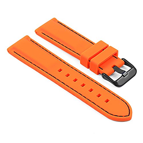 StrapsCo Silicone Rubber Divers Sport Quick Release Watch Band Strap - Orange & Black (Black Buckle) - 18mm