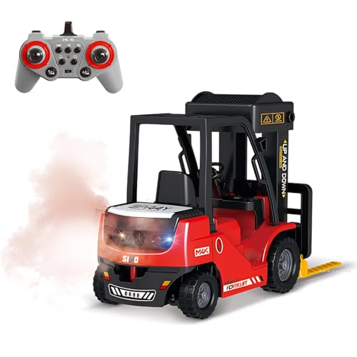 Ezweiji Carretilla elevadora teledirigida, carretilla elevadora RC de 11 canales, juguete de construcción 1:24, vehículo oruga RC totalmente funcional con luces y efectos de sonido (carretilla