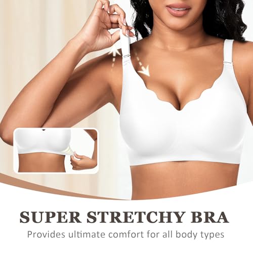 Cavotor Non Wired Bras for Women Seamless Support Wireless Bra for Large Breasts Comfort Soft Bras Ladies T Shirt Bralettes with Extra Extender (Unpatterned White,L) - Image 3