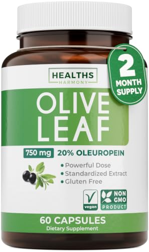 Super Strength Olive Leaf Extract Capsules - Vegan Non-GMO 750mg Olive Extract with 20% Oleuropein...