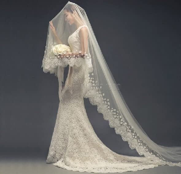 Wedding One-layer Lace Bridal Veil Long Veil Without Comb (Color