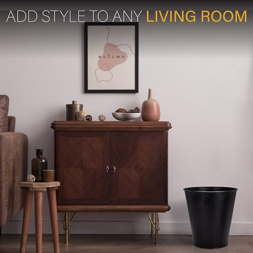 Image of Brookstone Waste Basket Trash Can - Metal Modern Garbage Can and Decorative Waste Basket for Bathroom, Bedroom, or Office, Small Trash Can Black with 2 Gallon Capacity