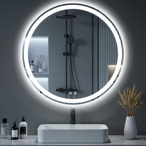 Image of NEWBULIG 36'' Round LED Bathroom Mirror with Lights, Circle Vanity Mirror | Anti-Fog, Dimmable, 3-Color Light, Front Light and Backlit, Memory Function, Tempered Glass