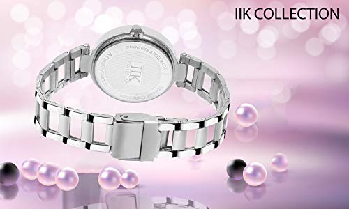 Image of IIK COLLECTION Watch for Women Round Studded Dial |Day and Date Quartz Movemnet |Long Battery Life|Stainless Steel Bracelet Chain Strap|Double Lock Clasp Safety Watches for Girls