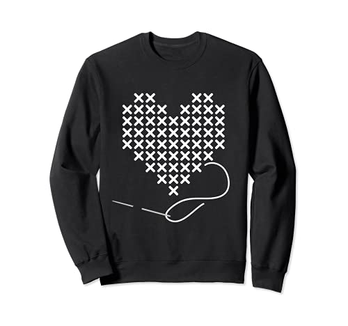 I love Cross Stitch Heart and Needle in White Sweatshirt, Black