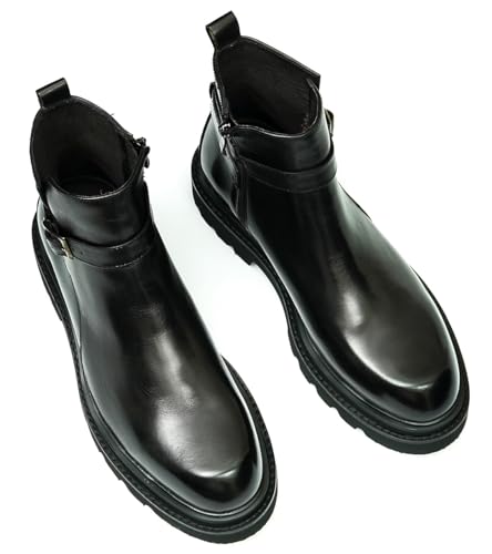 Santimon Mens Black Dress Chelsea Boots Genuine Leather Cap Toe Zipper Ankle Boots Fashion Prom Wedding Tuxedo Formal Business Causal Chukka Boots for Men4