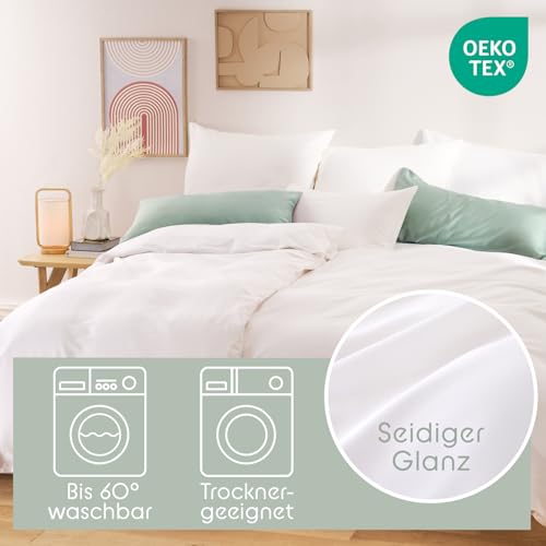 Blumtal Mako Satin Bettwäsche 200x220 Set & 2X 80x80 cm Kissenbezug Weiß - Oeko Tex Zertifizierte Satin Bettwäsche aus 100% Baumwolle… – Ansicht 3