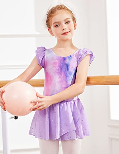 Image of Arshiner Girls Ruffle Sleeve Ballet Dance Dress Tutu Skirted Leotard