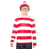 Where's Waldo Longe Sleeve Shirt, Glasses, and Hat DELUXE Cosplay Halloween Costume Set