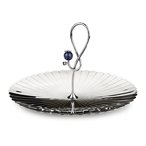 Image of ARTTDINOX Poppy Pole Large Platter with Lapiz Lazuli Stone | Premium Stainless Steel Serving Platter | Luxury Tableware for Elegant Dining & Entertaining | By Jindal Lifestyle
