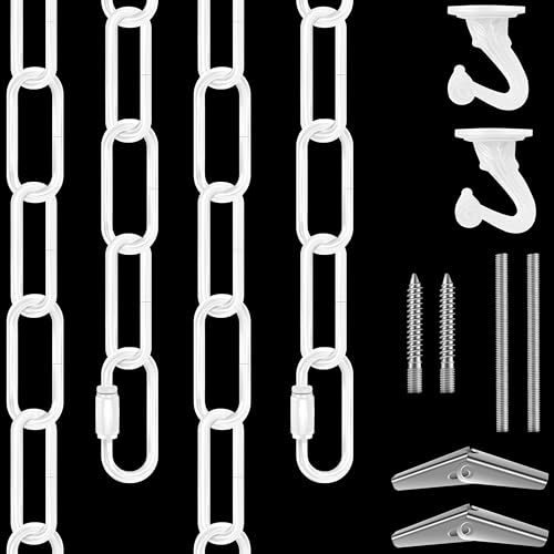 Image of 12 Ft Heavy Duty Hanging Chain Kit (White) | with Connection Locks & Swag Ceiling Hooks for Lighting Fixture, Pendant, Lantern, Swag Lamp, Plant Basket, Bird Feeder