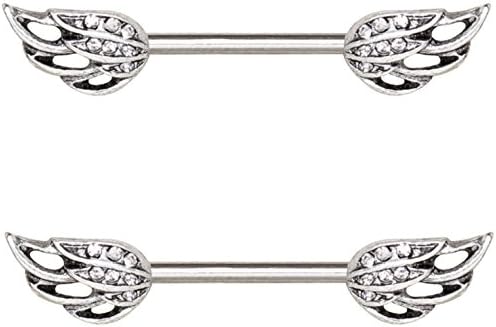 Pair of Angel Wings Nipple Piercing Rings Steel Barbells - 14G 9/16"