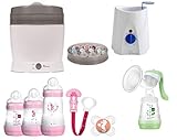 Gratis - Geschenk MAM Set 9 - Startset - Flaschen Sterilisator Babykoster Milchpumpe - Rosa + gratis Geschenk