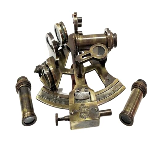 Nautical Sextant with Double Telescope with Wooden Box London Maritime