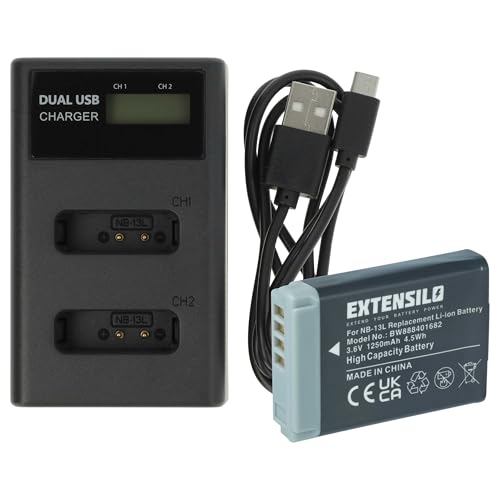 EXTENSILO 1x Batterie, 1x Station de Charge avec câble USB Compatible avec Canon Legria Mini X