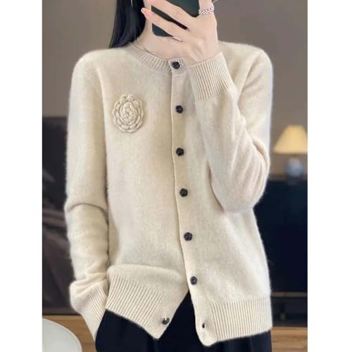 Women's Winter Button Front Cardigan Flower Long Sleeve O-Neck Knit Sweater Coat4
