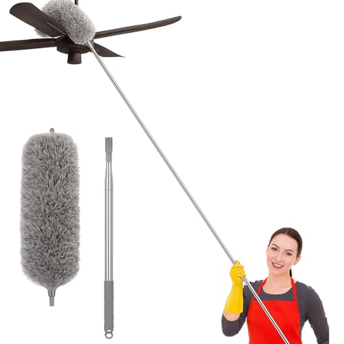 Image of Maxoshine Fan Cleaner Brush with Long Rod Flexible Fan Cleaning Mop Microfiber Dust Cleaner Foldable Duster Microfiber Duster for Cleaning of Home, Kitchen, Car (Grey - Feather Duster)