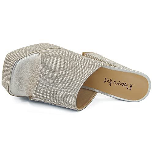 Dsevht Chunky Platform Sandals for Women,Slip On Square Toe Platform Mules with High Heel4