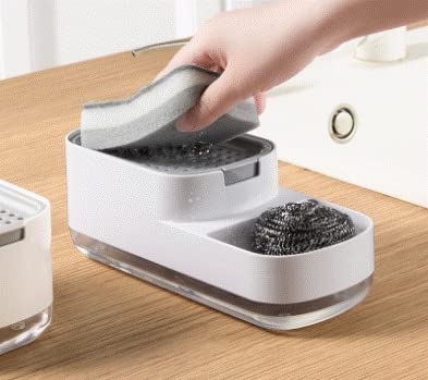 Home & Living Solutions. Soap Dispenser for Kitchen Sink with Sponge Holder Gray Sponge Included - Countertop Organizer - Useful Kitchen Gadget