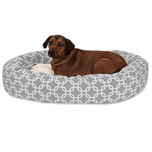 Image of Majestic Pet 52 Inch Links Sherpa Calming Dog Bed Washable - Cozy Soft Round Dog Bed with Spine for Head Support - Fluffy Donut Dog Bed 52x35x11 (inch) - Round Pet Bed X- Large - GRAY