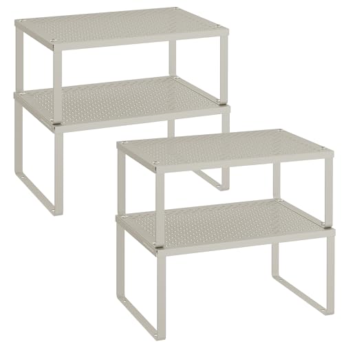 SONGMICS Especiero, Estante para Especias, Organizador para Armarios, para Mostradores, Elevador de Estantes, Apilable, Ampliable, Juego de 4 Estantes Metálicos para Cocina, Beige Avena KCS006K01